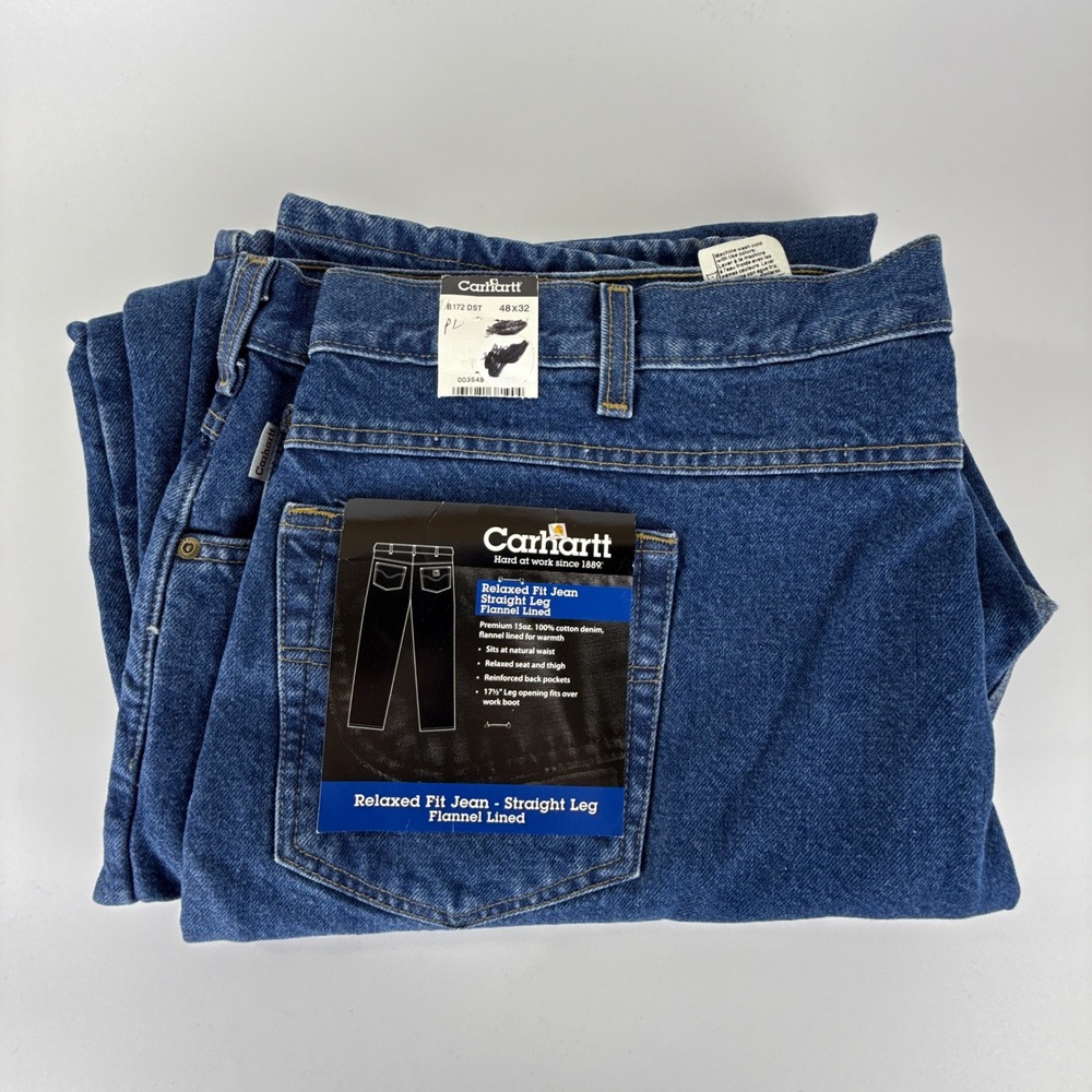 Carhartt Relaxed Fit Straight Leg Flannel Lined Jeans Mens 48X32 B172 DST NWT